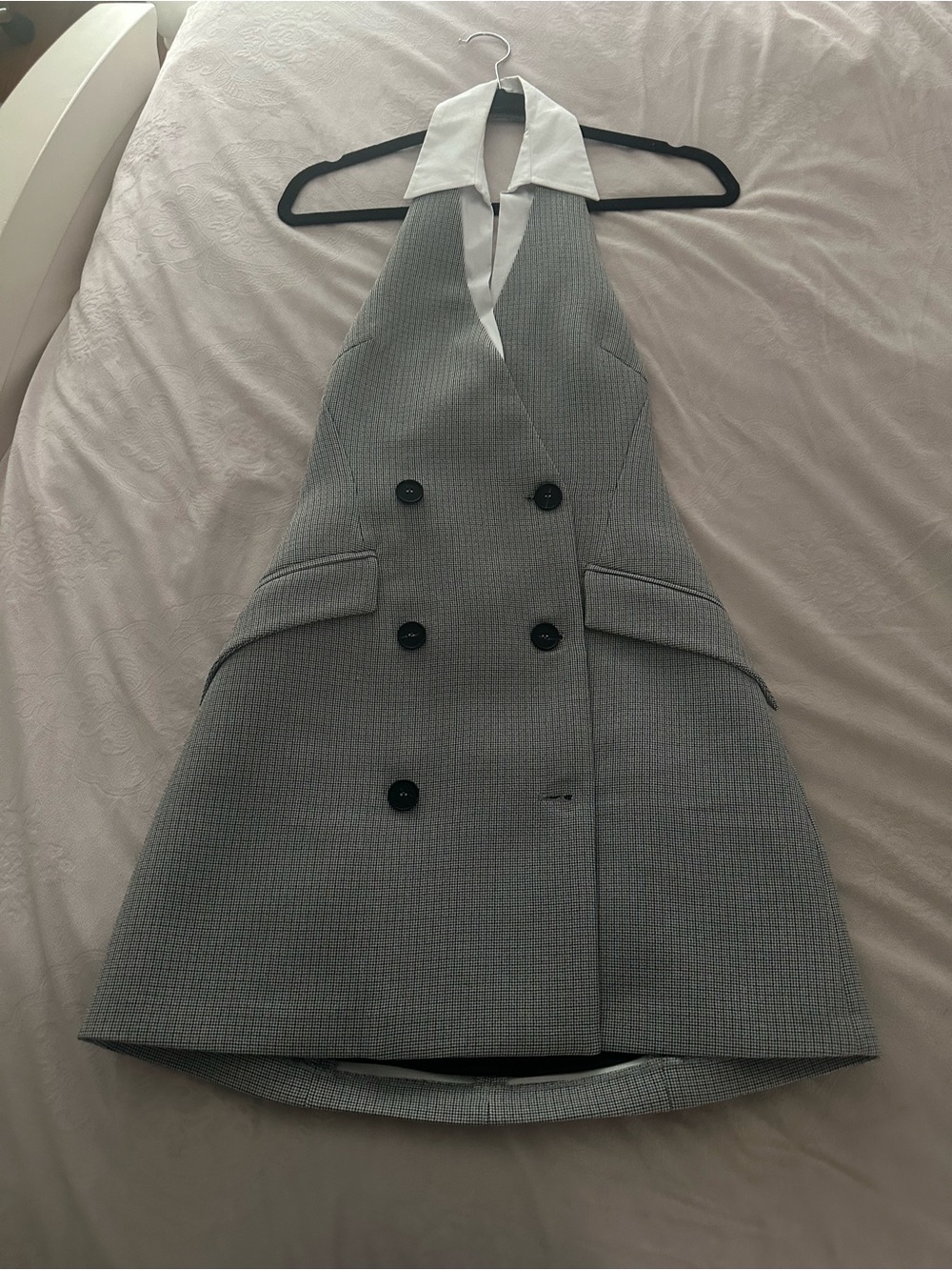 Zara Gray Sleeveless Halter Mini Dress with White Collar